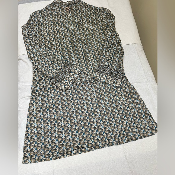 Tory Burch Tunic Dress Womens 8 Elephant Pintucked 3/4 Sleeve Drawstring Waist - Picture 2 of 9